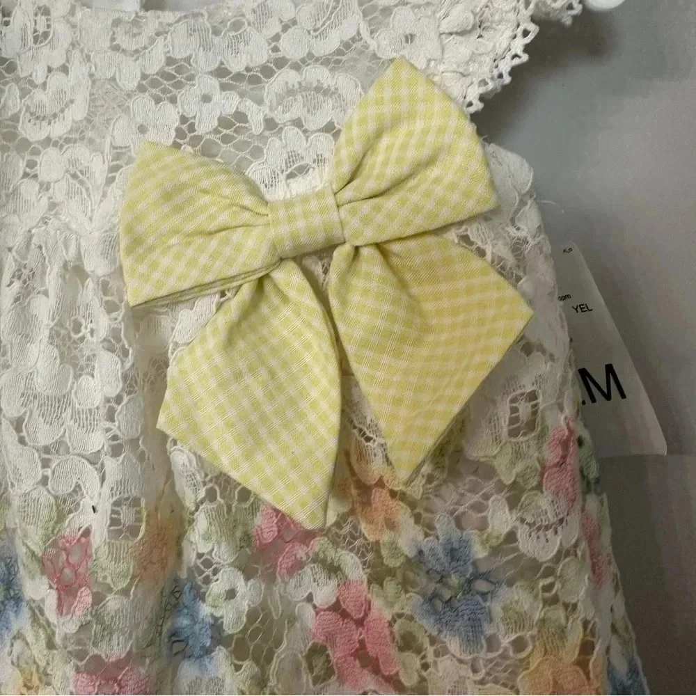 Bonnie Baby Toddler Girl Flutter Sleeve Floral Lace Dress with Shorts Sz 12m NWT